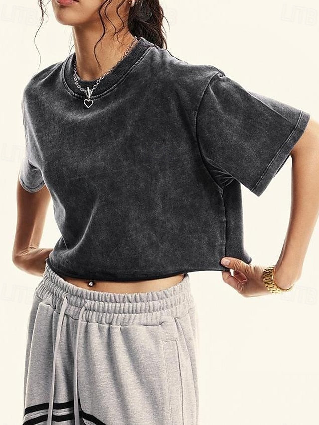 Women's Tee 100% Cotton Vintage Washed Tops Vintage Washed