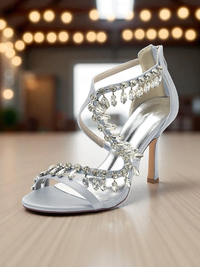Sandals with Rhinestone White Strappy High Heel Women's