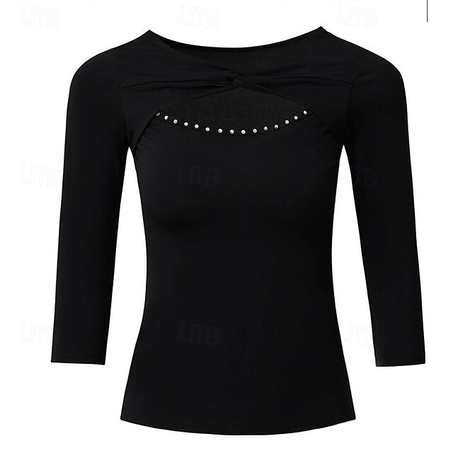 Latin Dance Top Pure Color Splicing Crystals / Rhinestones