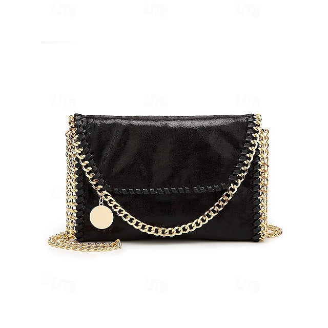 Leather Faux Bag with Chain Red Whipstitch Shoulder Detailing