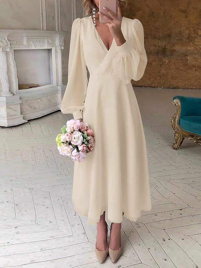 A-Line Ankle Length Little White Dress Party Dresses Bridal