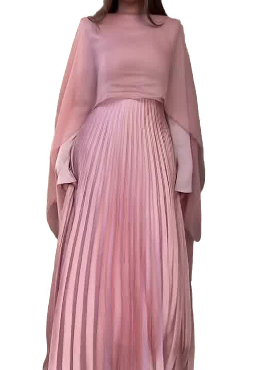Set Pleated Pink Sleeved New Dress Long Shawl Autumn