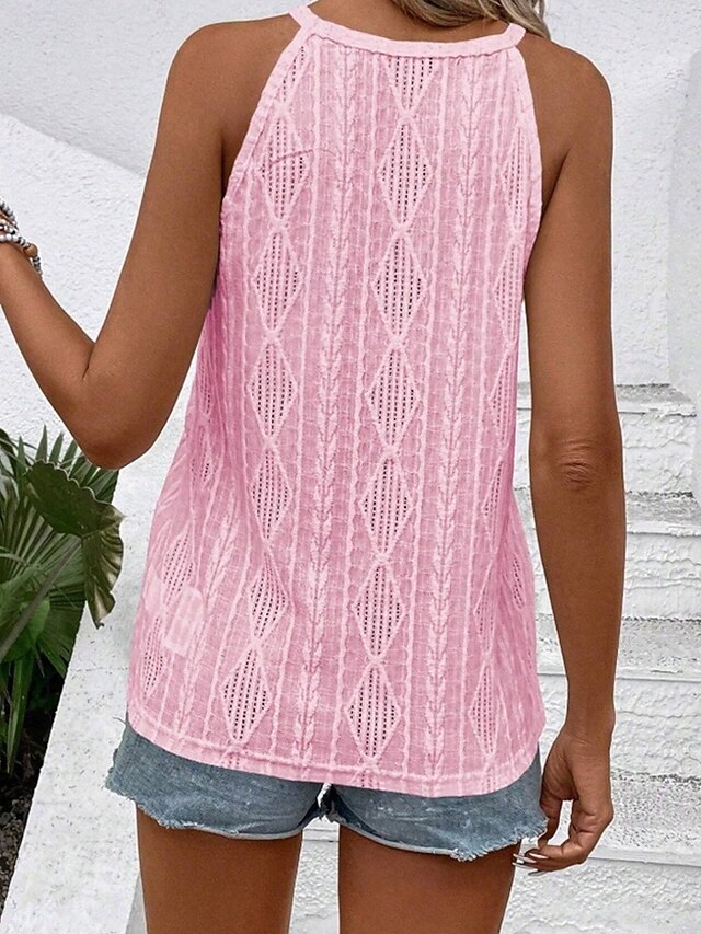 Stylish Plain top Women's Daily Out Hollow Eyelet Blouse