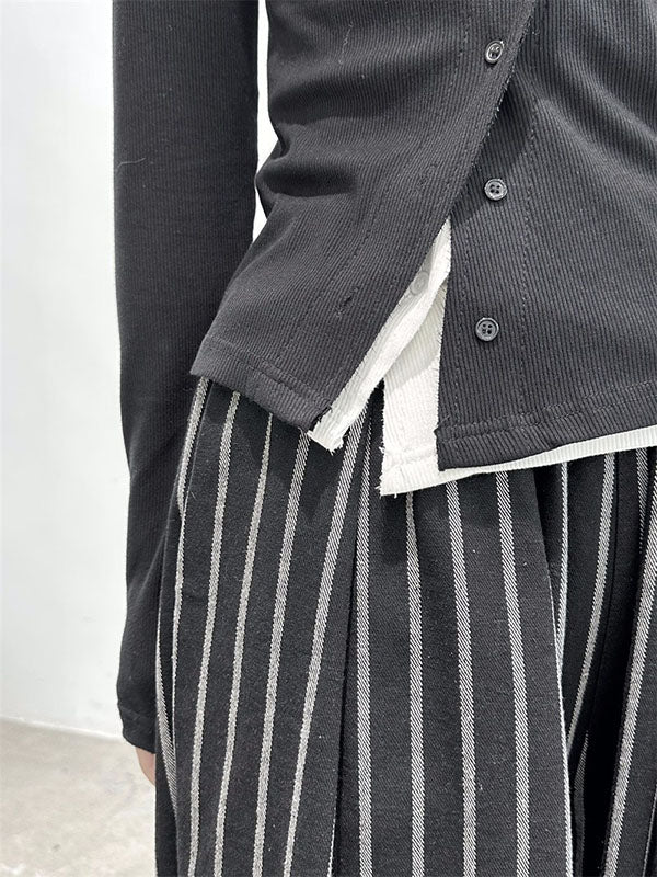 Split-Joint Harem Cool Pants Striped High-Waisted Pattern