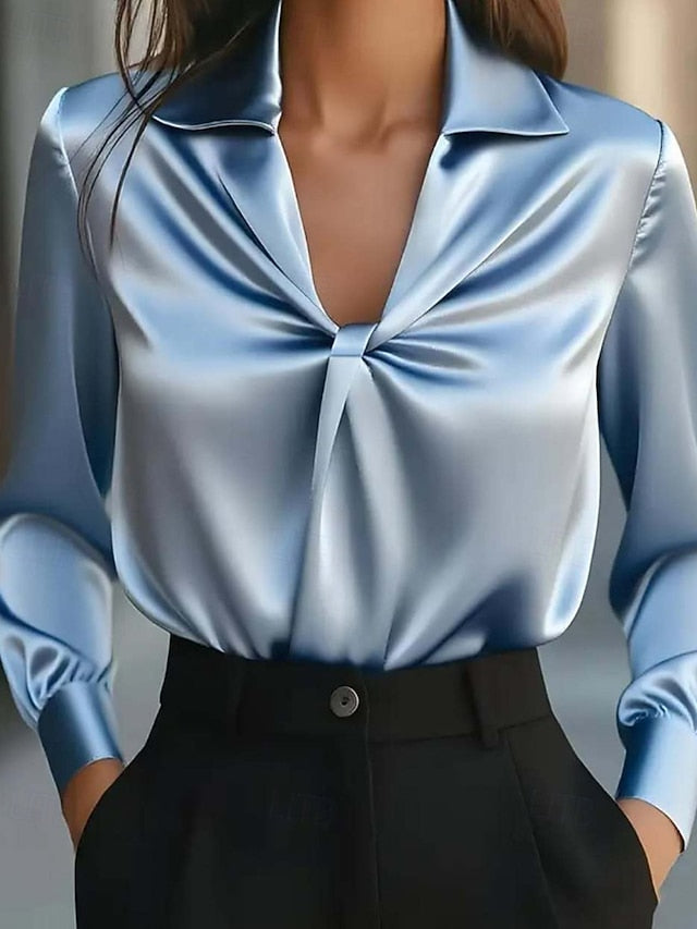 Women's Shirt Elegant Satin Top Blouse Ruched Plain Active