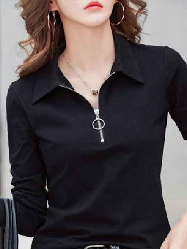 Women's Blouse Zipper Plain Stylish Modern Casual Long