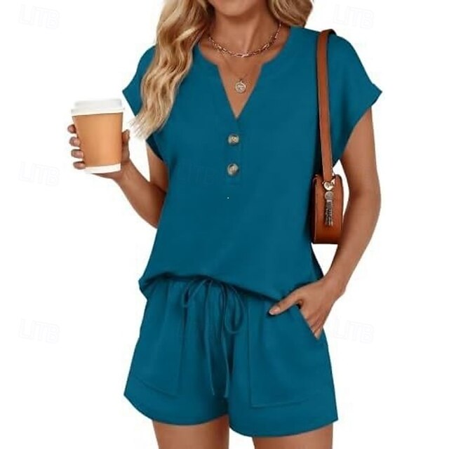 Women's Two Piece Sets Shorts Sets Short Sleeve V Neck