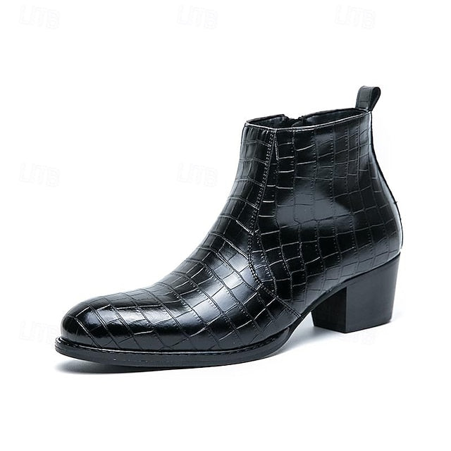 Ankle - Boots Brown Men's Crocodile Faux Pattern Leather