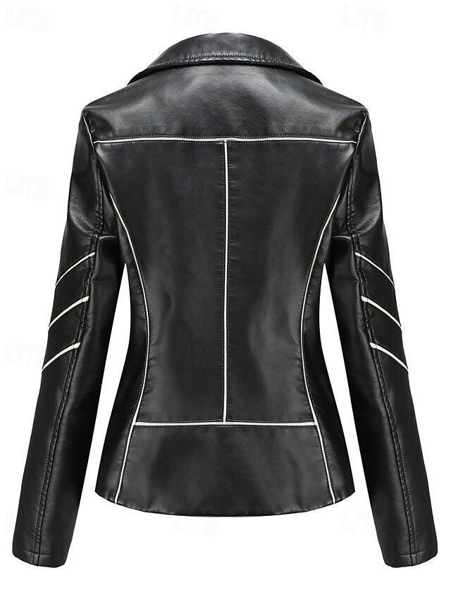 Faux Comfortable Leather Pocket Zipper Jacket Women's