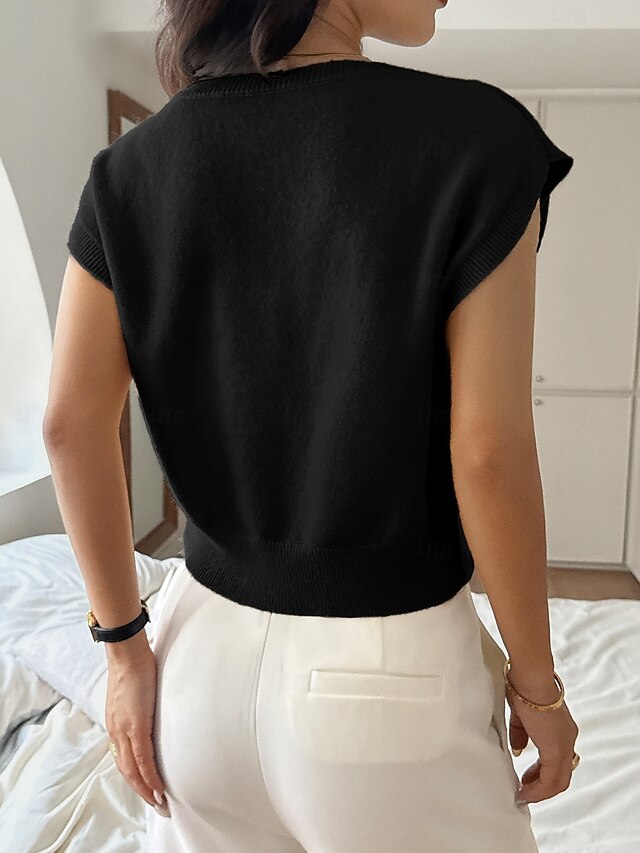 Women's Y2K Knit Tee Elastic Waist 3D Appliques Solid Color