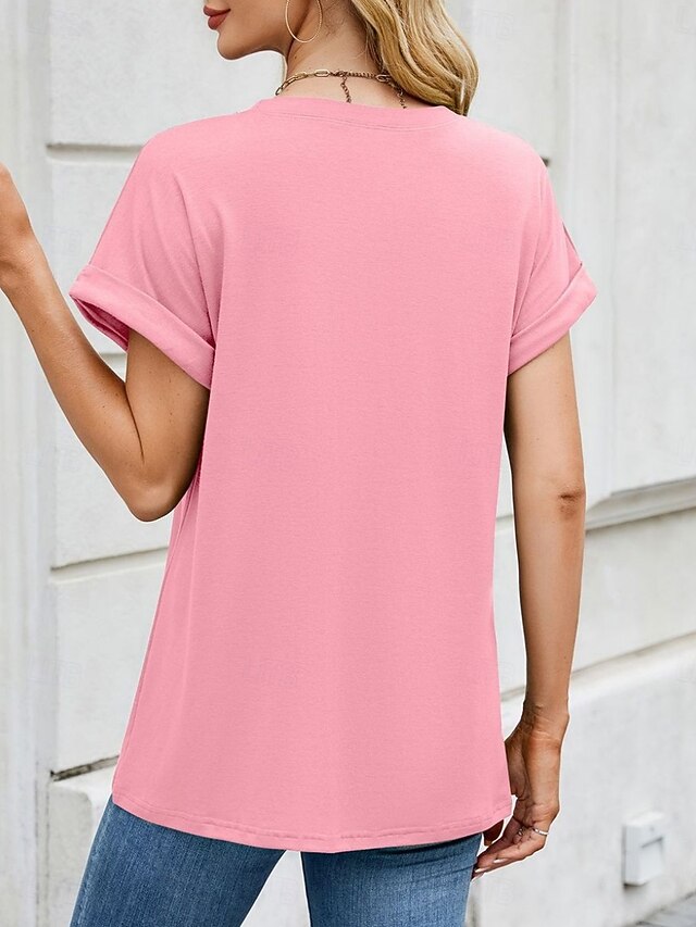 Stylish Top T Fashion Tee Women's Solid Color Shirt Basic
