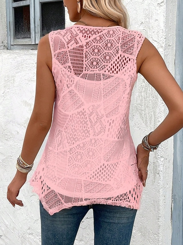 Women's Tank Top Lace T-shirt Lace Patchwork Plain Fashion