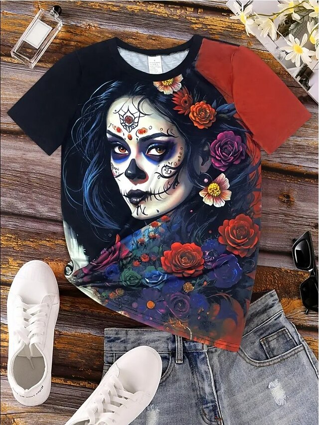 Women's T Shirt Skulls Floral Graphic Vintage Stylish