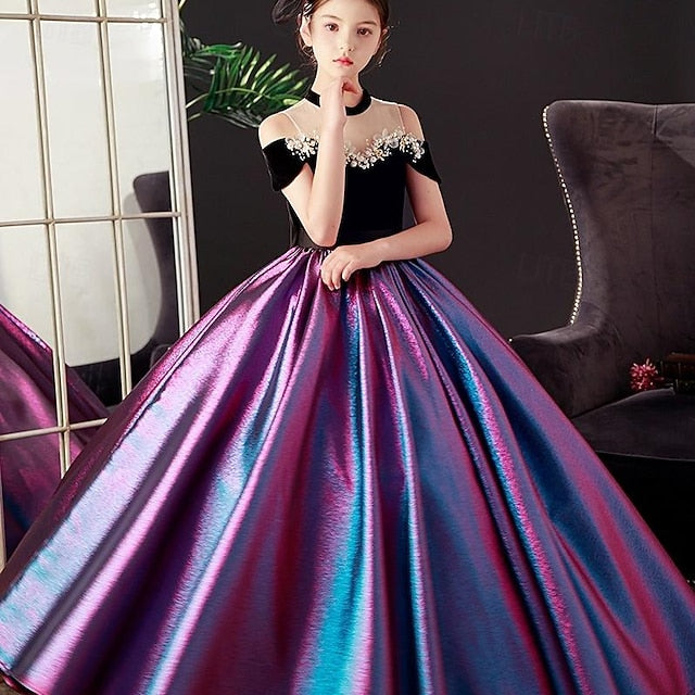 Girls' Sleeve Short Solid Party Color Kids Dress