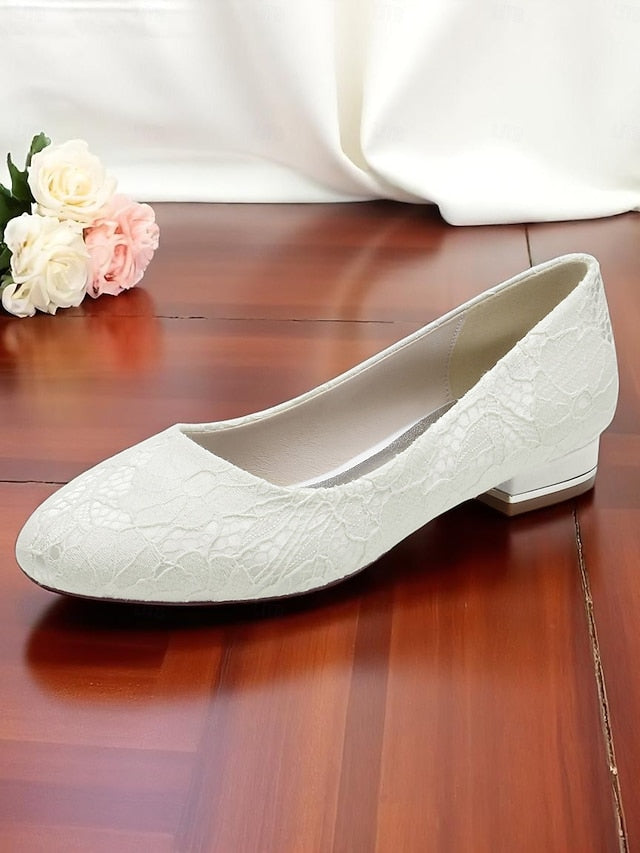 Ivory Low Lace Heel Women's Wedding Flats