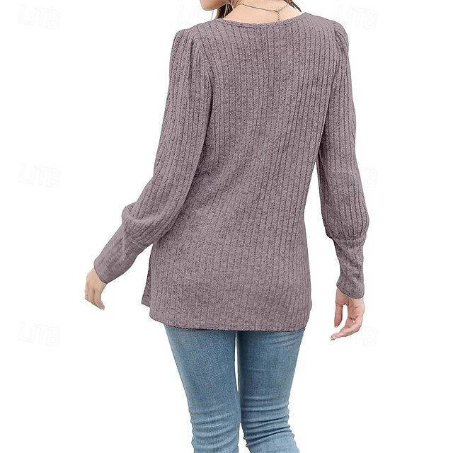 Women's Texture Blouse T Shirt Tee Top Buttons Plain