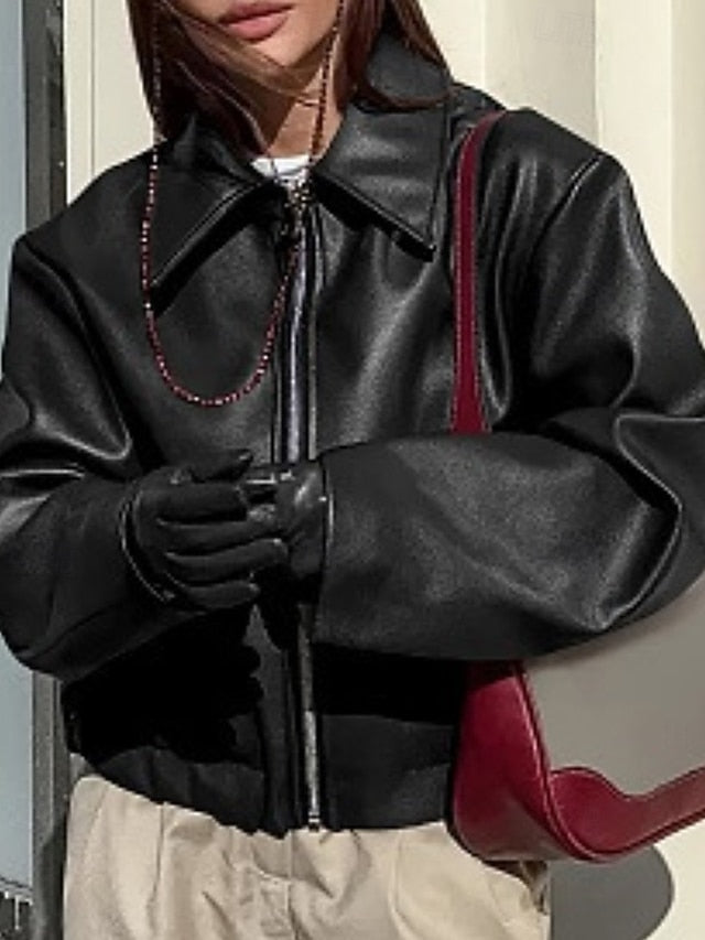 Leather Zipper Warm Faux Women's Comfortable Jacket Pocket