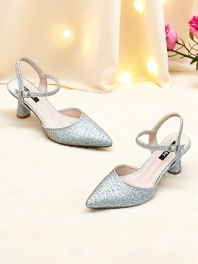Pointed Heels Women's Rhinestone Red Toe Slingback