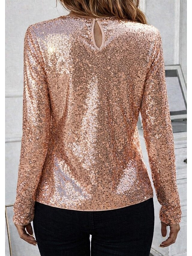 Women's T Shirt Tee Sequins Cut Out Keyhole Solid Color