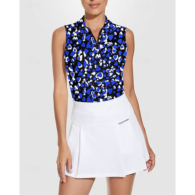 Women's Heart Tennis Shirt Sleeveless Print UPF50+ Quick
