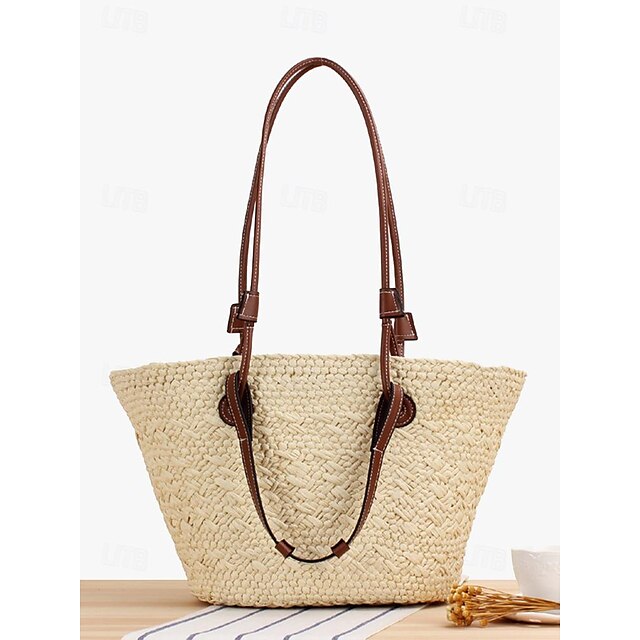 Tote Boho Leather Straps Women's Large Bag Chic Straw with