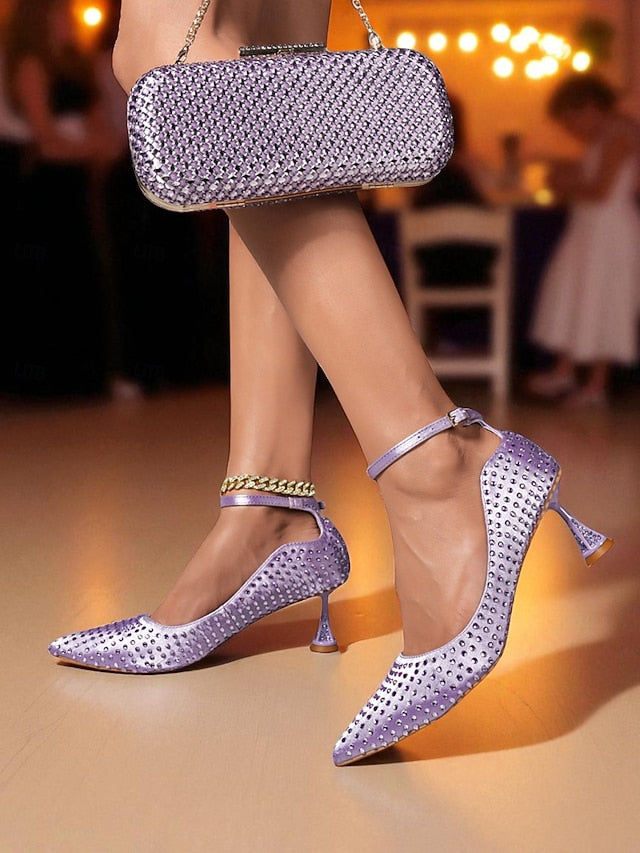 Clutch Rhinestone Matching and Bag Green Set Women's Heels