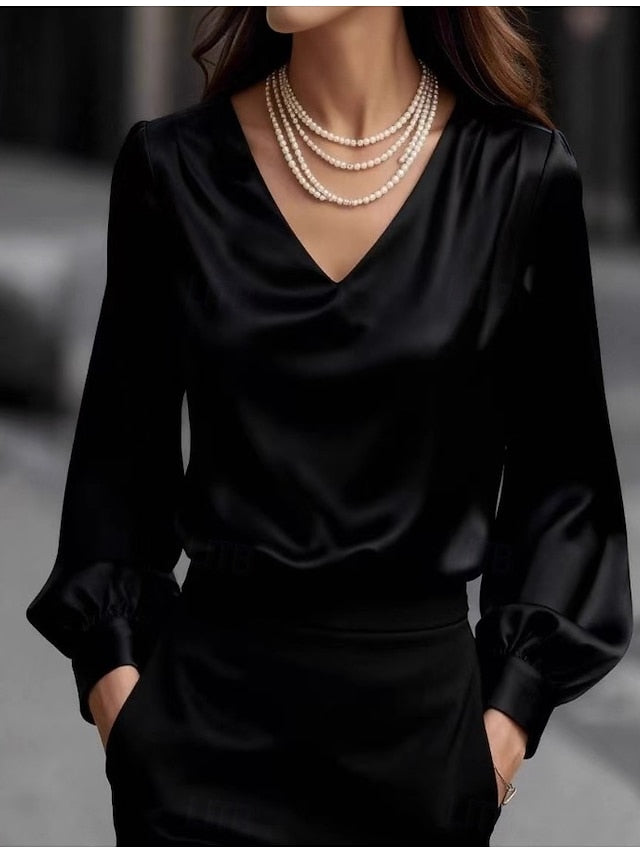 Women's Satin Shirt Dress Shirt Blouse Elegant Fashion Work