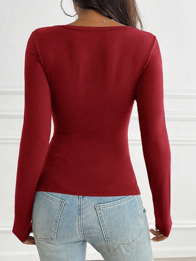 Women's Petite T Shirt Y2K Slim fit top Button Front Pleats