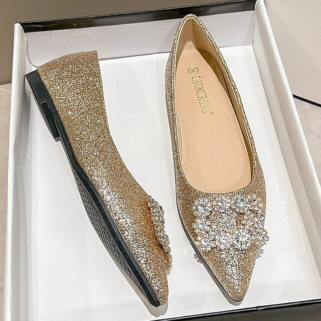 Glitter Silver Embellished Rhinestone Flats Women's with