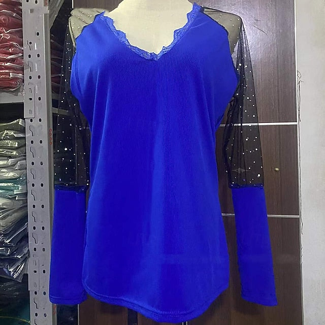 Women's Blouse Ruched Lace Plain Vintage Stylish Long