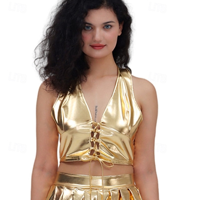 Mardi Gras 2026 Retro Vintage 1980s Crop Top Disco Halter Shiny