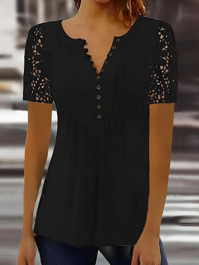 Women's Shirt Patchwork Buttons Print Solid Color Elegant