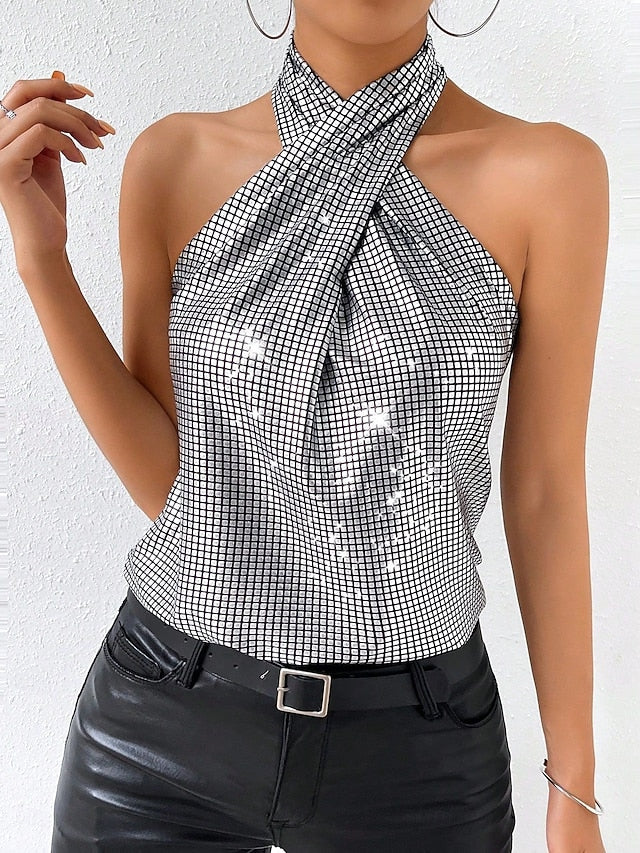 Women's Camisole Tank Top Sequins Solid Color Stylish