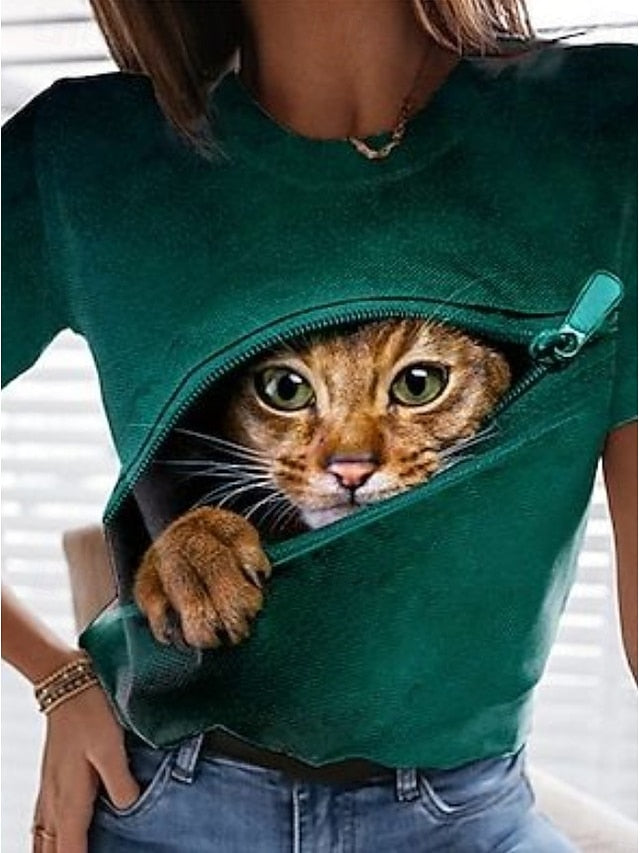 Women's T Shirt Graphic Animal Cat Vintage Stylish Classic