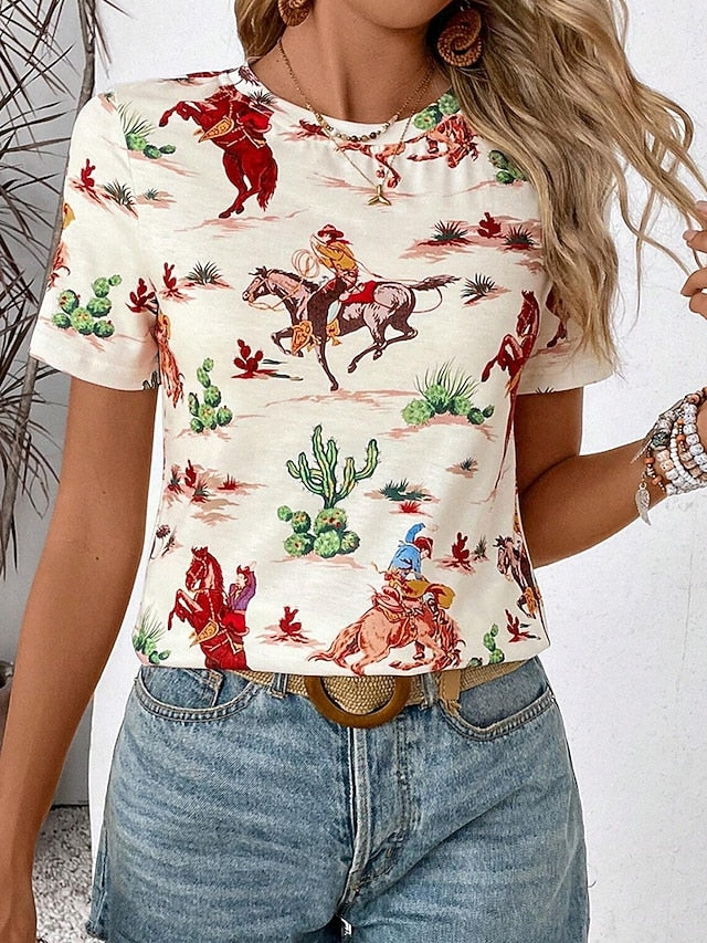 Women's T Shirt Print Horse Casual Short Sleeve Round Neck