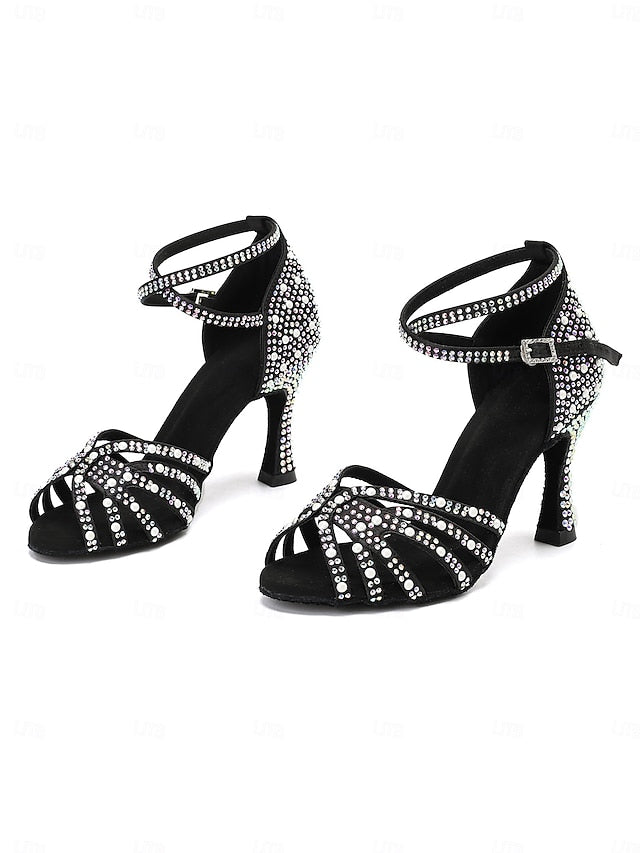 Sandals with Tan Latin Rhinestone-Embellished High Dance Heel
