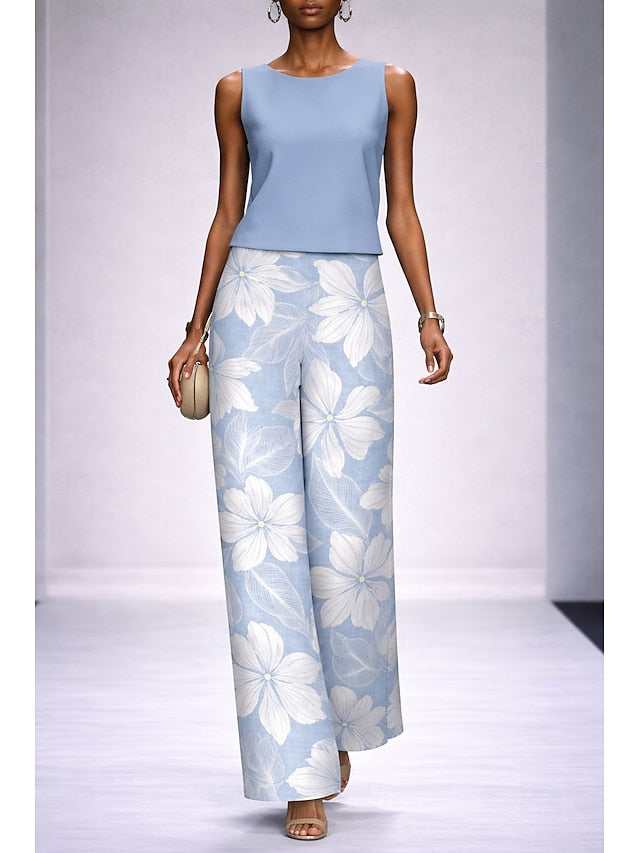 Women's Pants Sets Sleeveless Crew Neck Floral Graphic