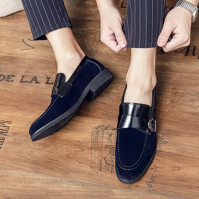 Men's Leather Metal and Loafers Suede Strap with Patent