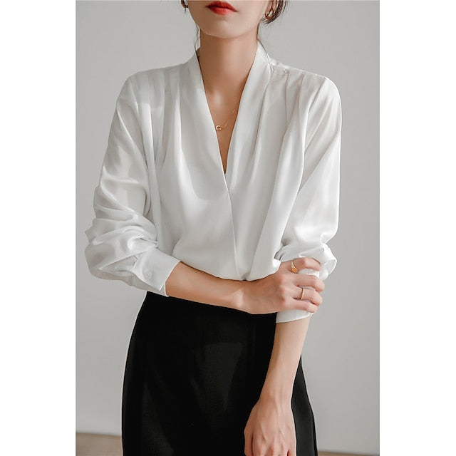 Women's Shirt Elegant Dressy Satin Top Plain Daily Business
