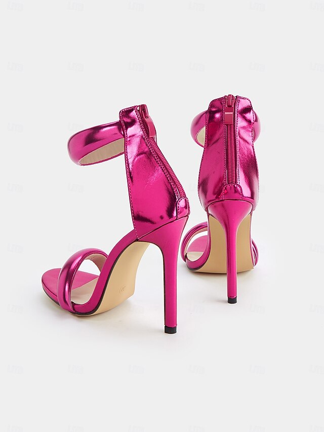 - Metallic Heels for Stiletto Fuchsia Ankle Strap Women