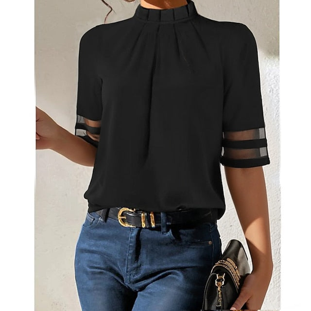 Women's Shirt Blouse Basic Mesh Short Sleeve Regular Tops