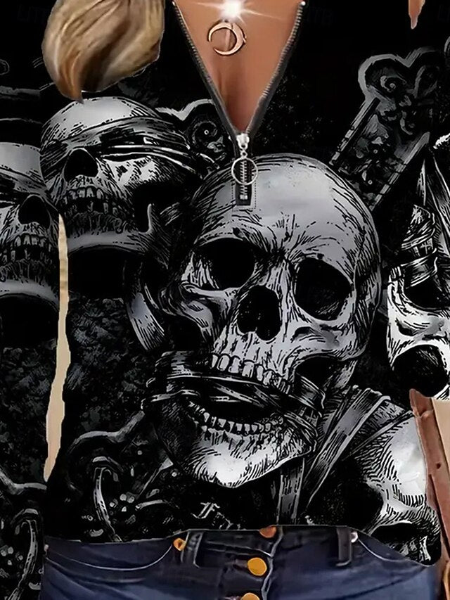 Women's T Shirt Graphic Skull Fashion Casual Long Sleeve