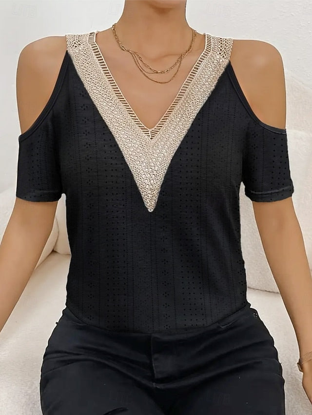 Women's Blouse Lace Patchwork Solid Color Stylish Casual