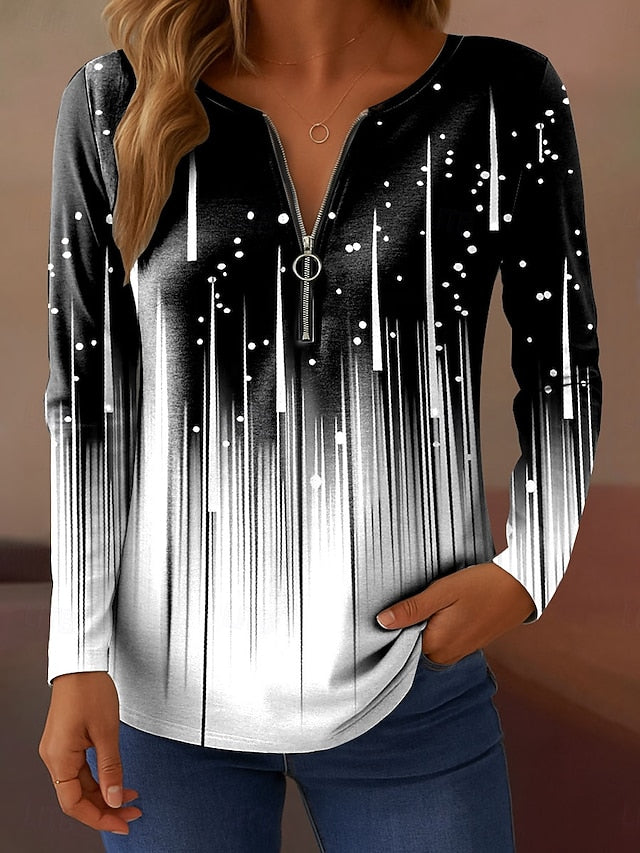 Women's T Shirt Zipper Print Ombre Graphic Abstract Elegant