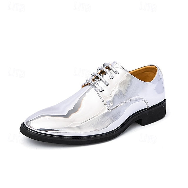 Gold – for Lace-Up Sleek Shoes Leather Men Patent Shiny