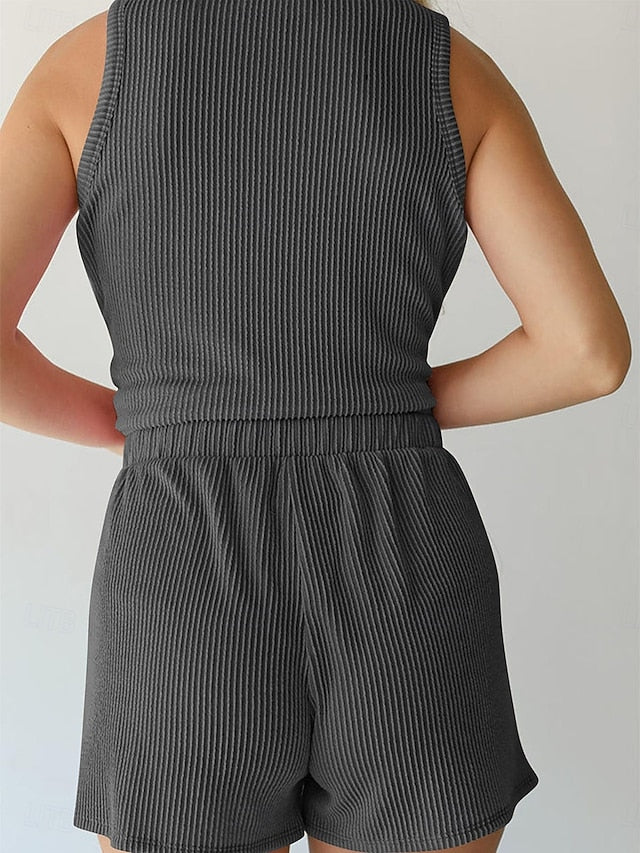 Women's Shorts Sets Bolero Top Sleeveless Crew Neck Plain
