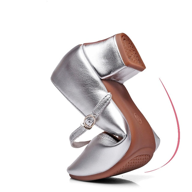 Women's Heel Low Dance with Buckle Gold Shoes Mary Jane
