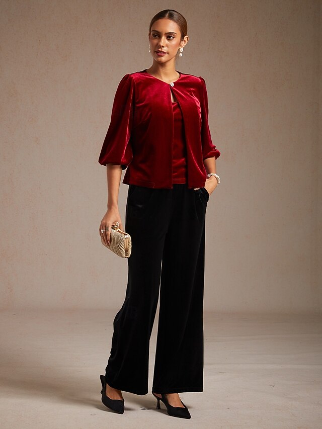 Christmas Women's Velvet Twinset Jacket Vest Button Up