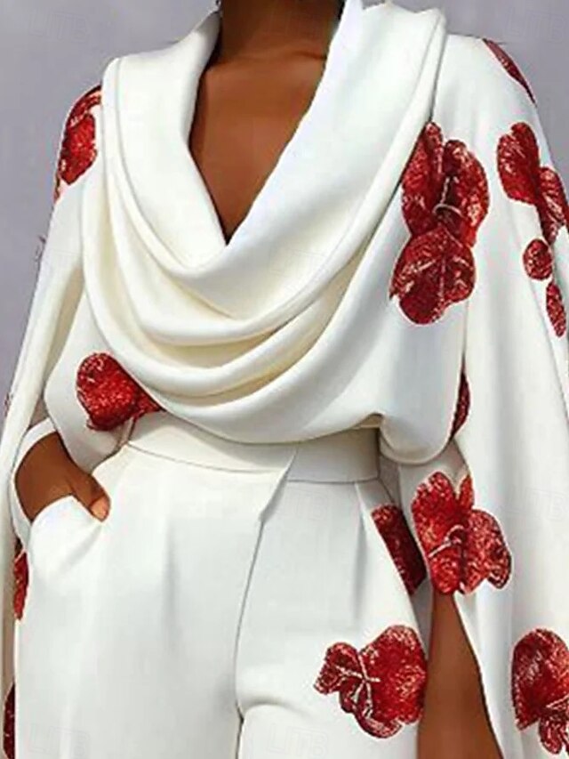 Women's Pants Sets Bolero Top Long Sleeve Floral Elegant