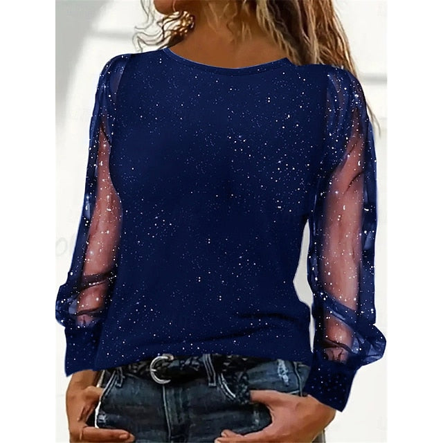 Women's Sequin Sparkly Party Glitter Patchwork Mesh Plain